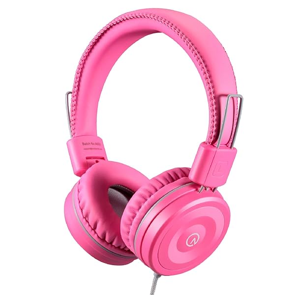 noot products Kids Headphones K22: Foldable Stereo, Tangle-Free, 5ft Cord - Perfect for iPad, Kindle, School & Travel - Flamingo Pink - View 2 of 6