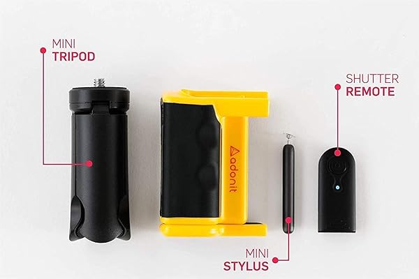 adonit Adonit Photogrip Yellow: Stabilizer Hand Grip & Mini Tripod for iPhone, Android, Samsung - Bluetooth Remote & Travel Bag Included - View 7 of 10