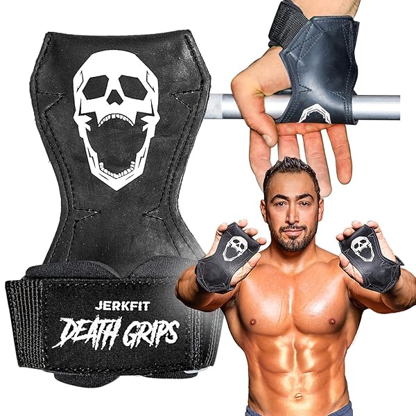 JerkFit JerkFit Death Grips: Padded Lifting Straps for Deadlifts, Pull-Ups & Heavy Shrugs - Enhanced Grip & Palm Protection