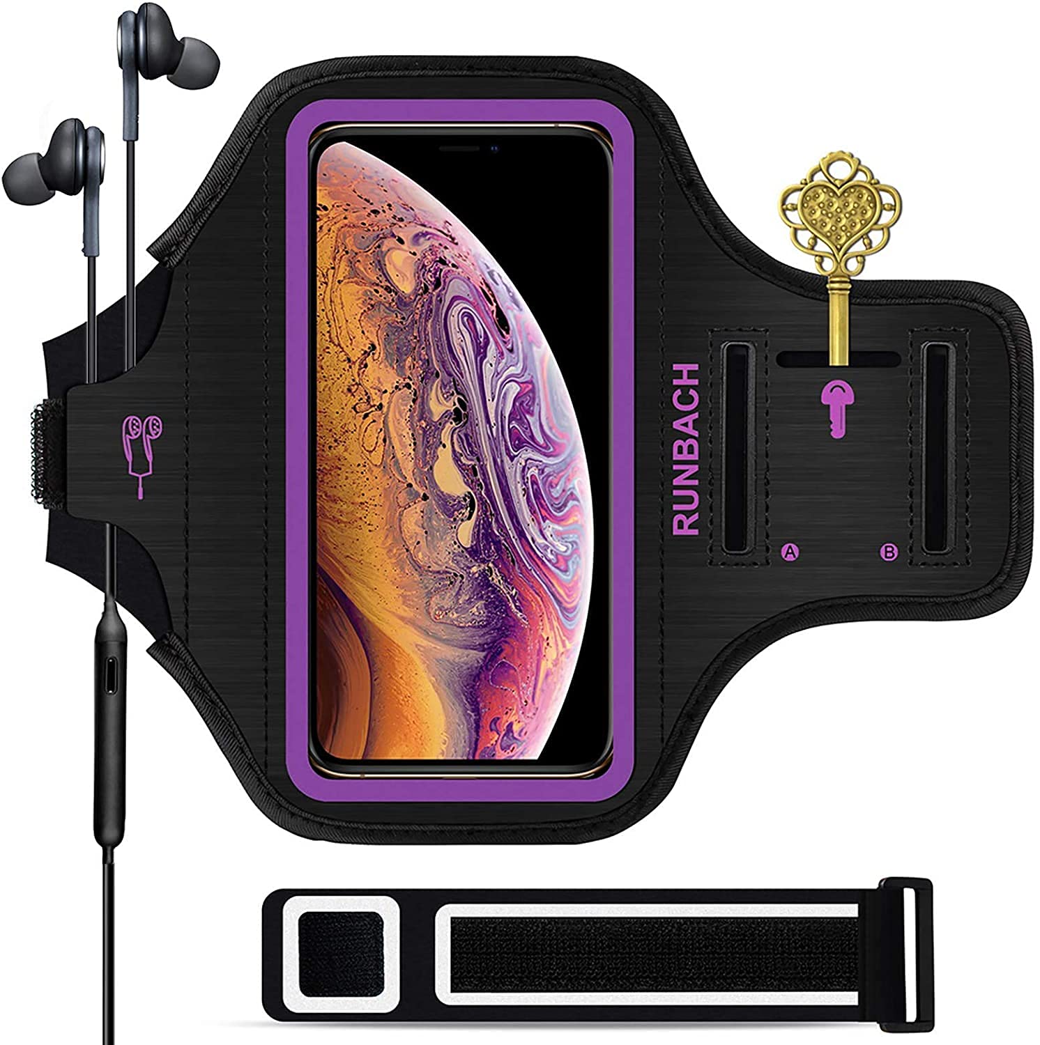 RUNBACH RUNBACH iPhone Armband for 16 Pro Max/15 Pro Max/14 Pro Max - Running Exercise Holder with Card Slot (Purple)