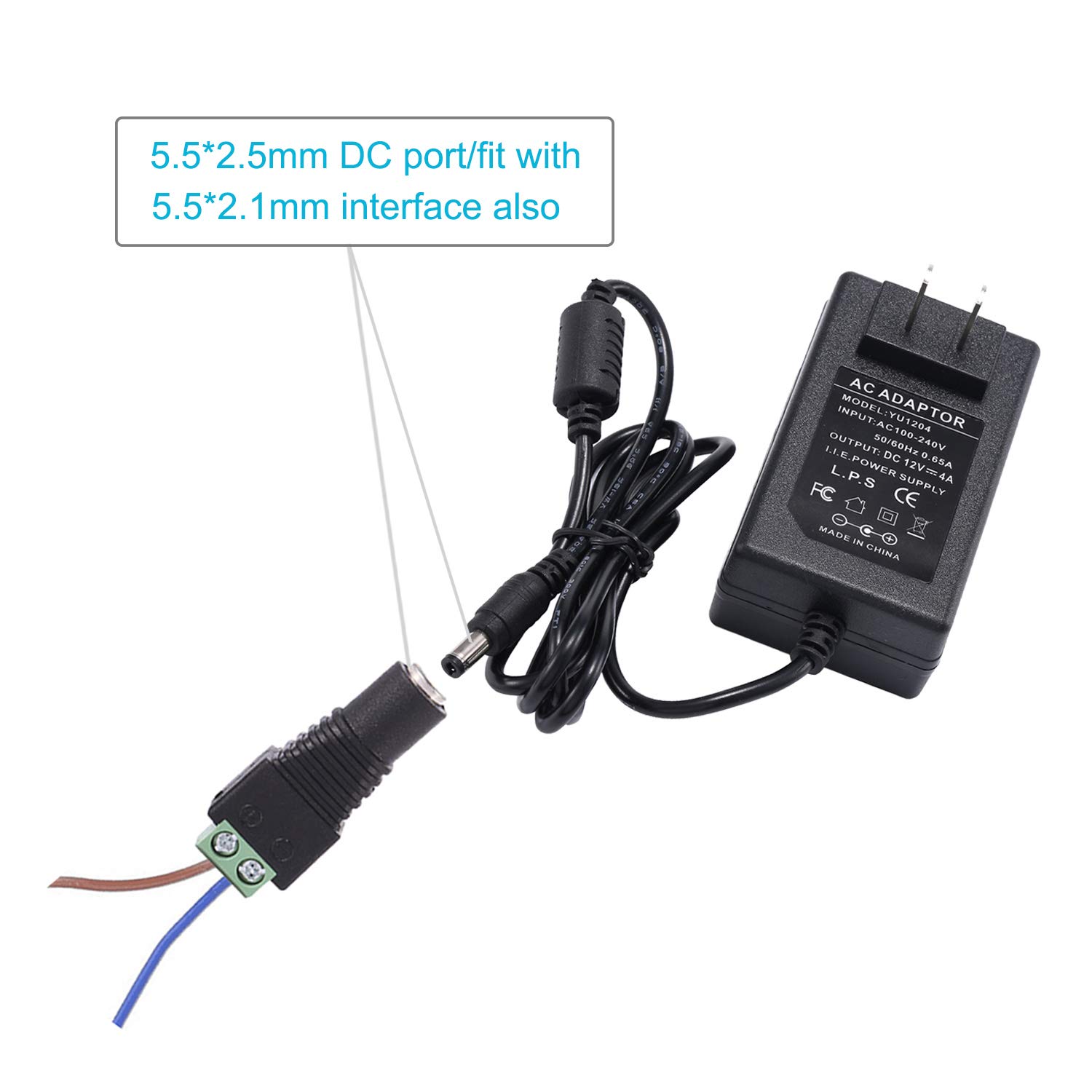 COOLM 12V 4A Power Supply COOLM AC to DC Converter Charger for LED Strip Lights CCTV Camera with 5.5x2.1mm DC Female Jack Socket - View 2 of 7