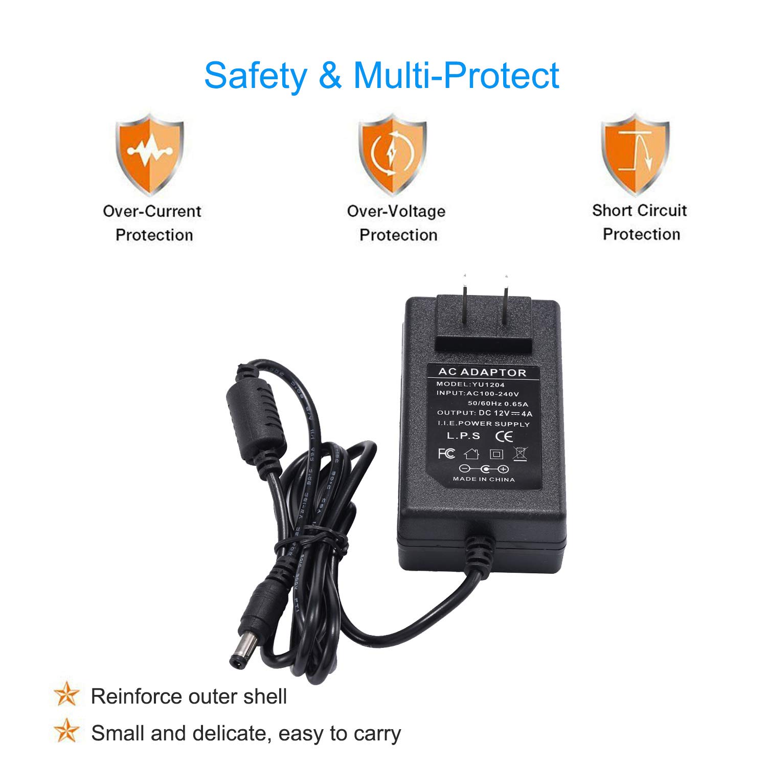 COOLM 12V 4A Power Supply COOLM AC to DC Converter Charger for LED Strip Lights CCTV Camera with 5.5x2.1mm DC Female Jack Socket - View 4 of 7
