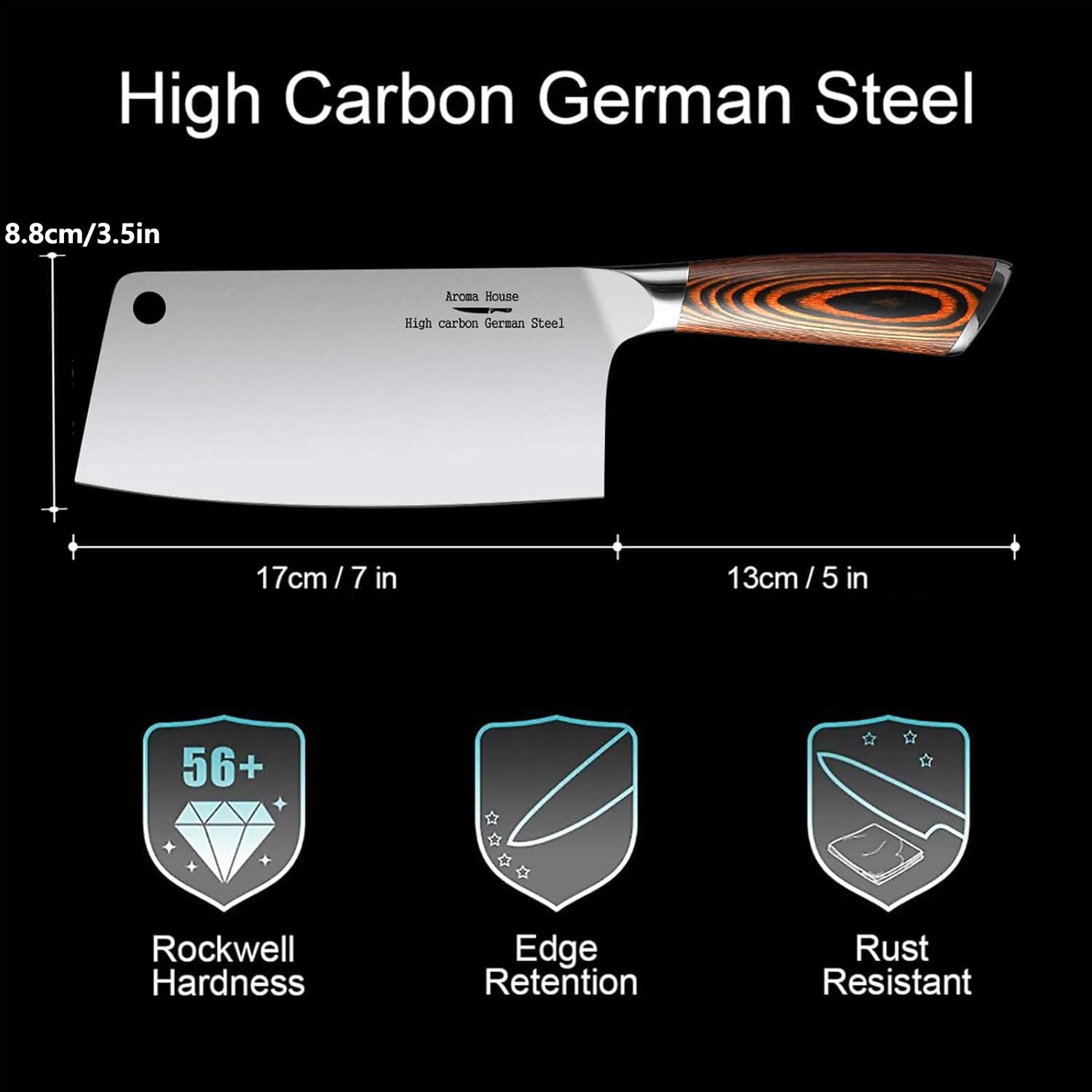 Aroma House Aroma House Ultra Sharp 7 Inch Meat Cleaver High Carbon German Stainless Steel Chef Knife for Kitchen and Restaurant - View 3 of 8