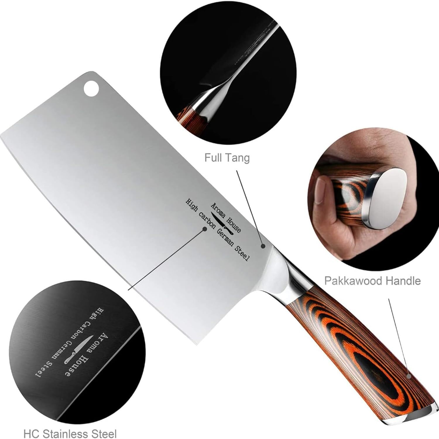 Aroma House Aroma House Ultra Sharp 7 Inch Meat Cleaver High Carbon German Stainless Steel Chef Knife for Kitchen and Restaurant - View 6 of 8