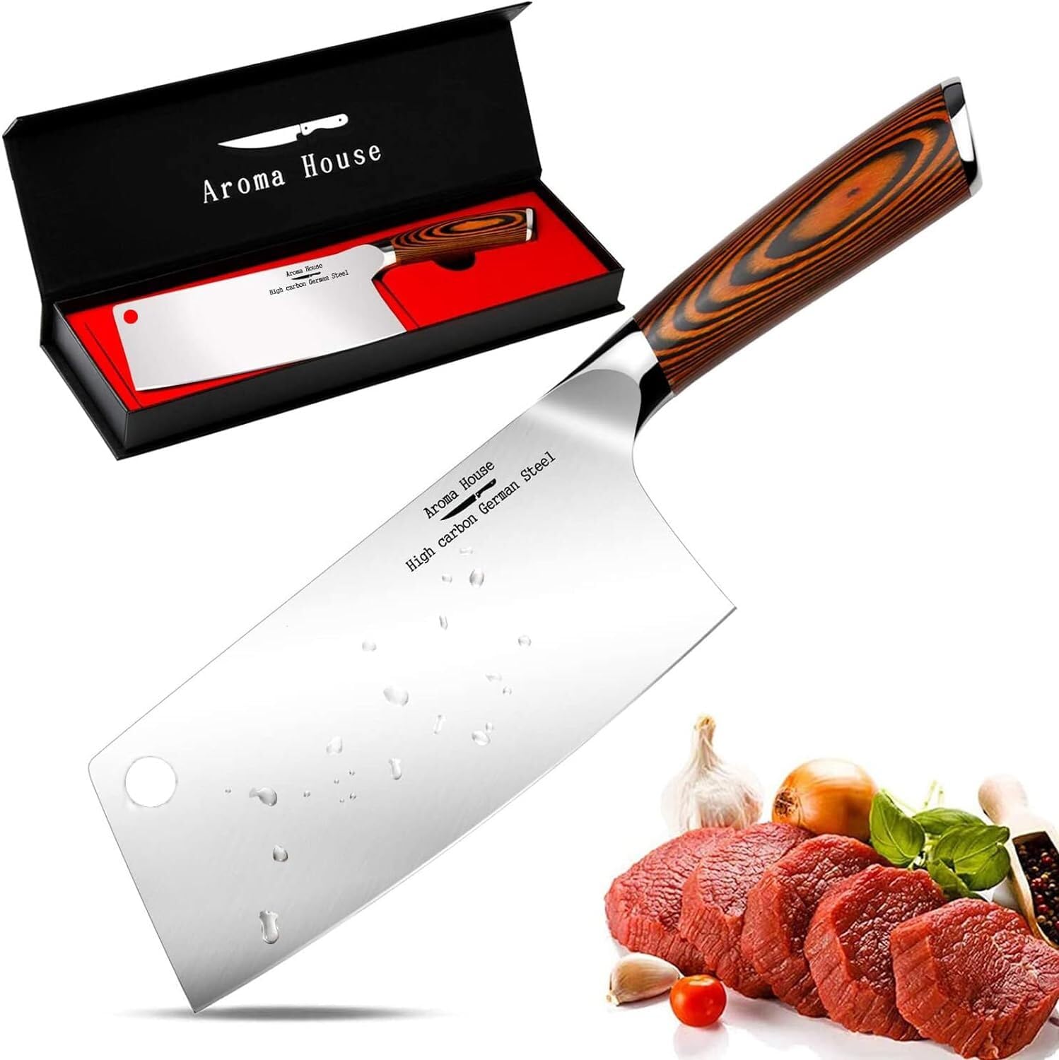 Aroma House Aroma House Ultra Sharp 7 Inch Meat Cleaver High Carbon German Stainless Steel Chef Knife for Kitchen and Restaurant