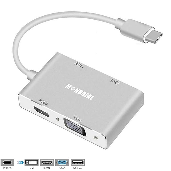 MONODEAL MONODEAL 4-in-1 USB C to HDMI/DVI/VGA Adapter - 4K UHD Multi-Display Video Converter for Type-C Devices