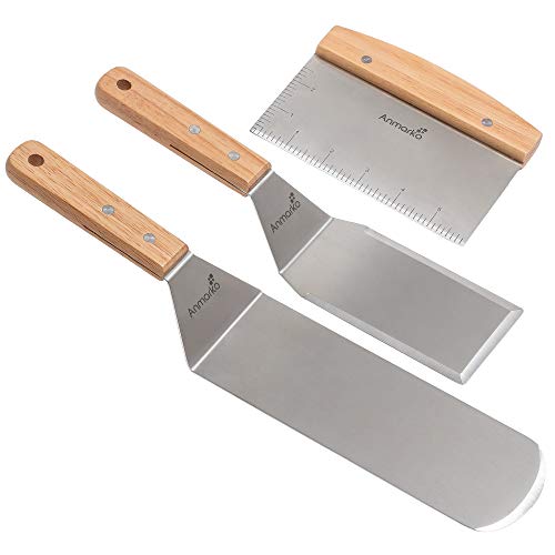 Anmarko Professional Stainless Steel Spatula Set - Heavy-Duty Griddle Scraper for Cast Iron & BBQ - Commercial Grade Accessories