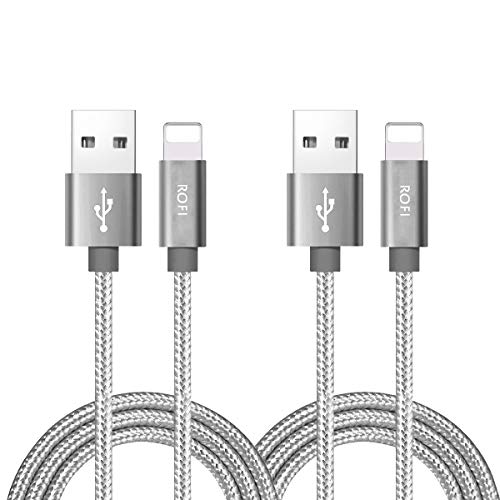 RoFI RoFI 2Pack 2 Feet Nylon Braided Fast Charging USB Phone Charger Cable Compatible with iPhone X 8 7 6 Plus 5S SE Air Mini Silver