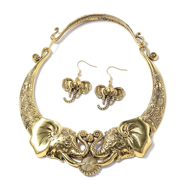 SHOP LC DELIVERING JOY Shop LC Elephant Earrings & Necklace Set - Chunky Gold Jewelry Gifts for Women - Perfect Christmas Present!