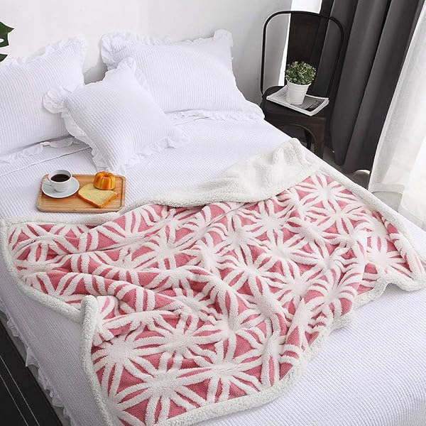 LOMAO LOMAO Sherpa Fleece Blanket Soft Dual Sided Throw Blanket for Couch Sofa Pink 51x63 - View 2 of 6