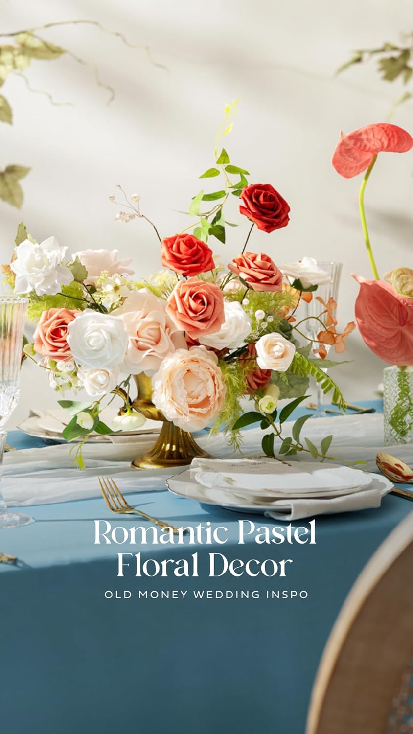 Ling's moment Ling's Moment 25Pcs Deep Coral Roses Real Touch Foam Flowers for Wedding Bouquets Centerpieces and Home Decor - View 3 of 9