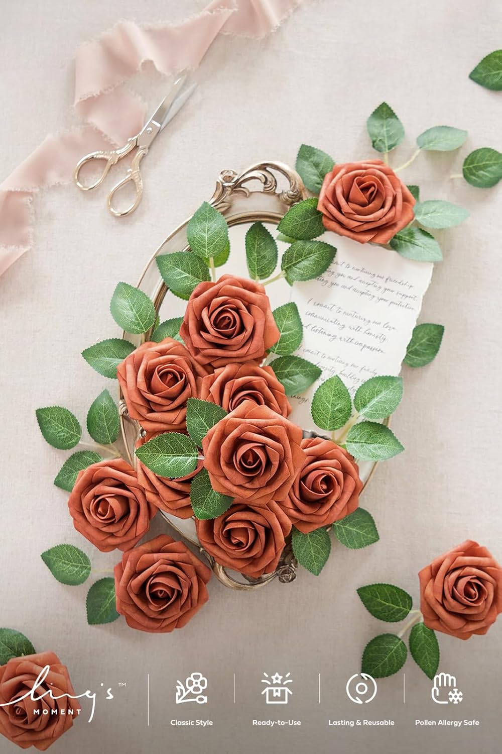 Ling's moment Ling's Moment 25Pcs Burnt Orange Roses Real Touch Foam Flowers for Wedding Bouquets Centerpieces and Home Decor - View 2 of 9