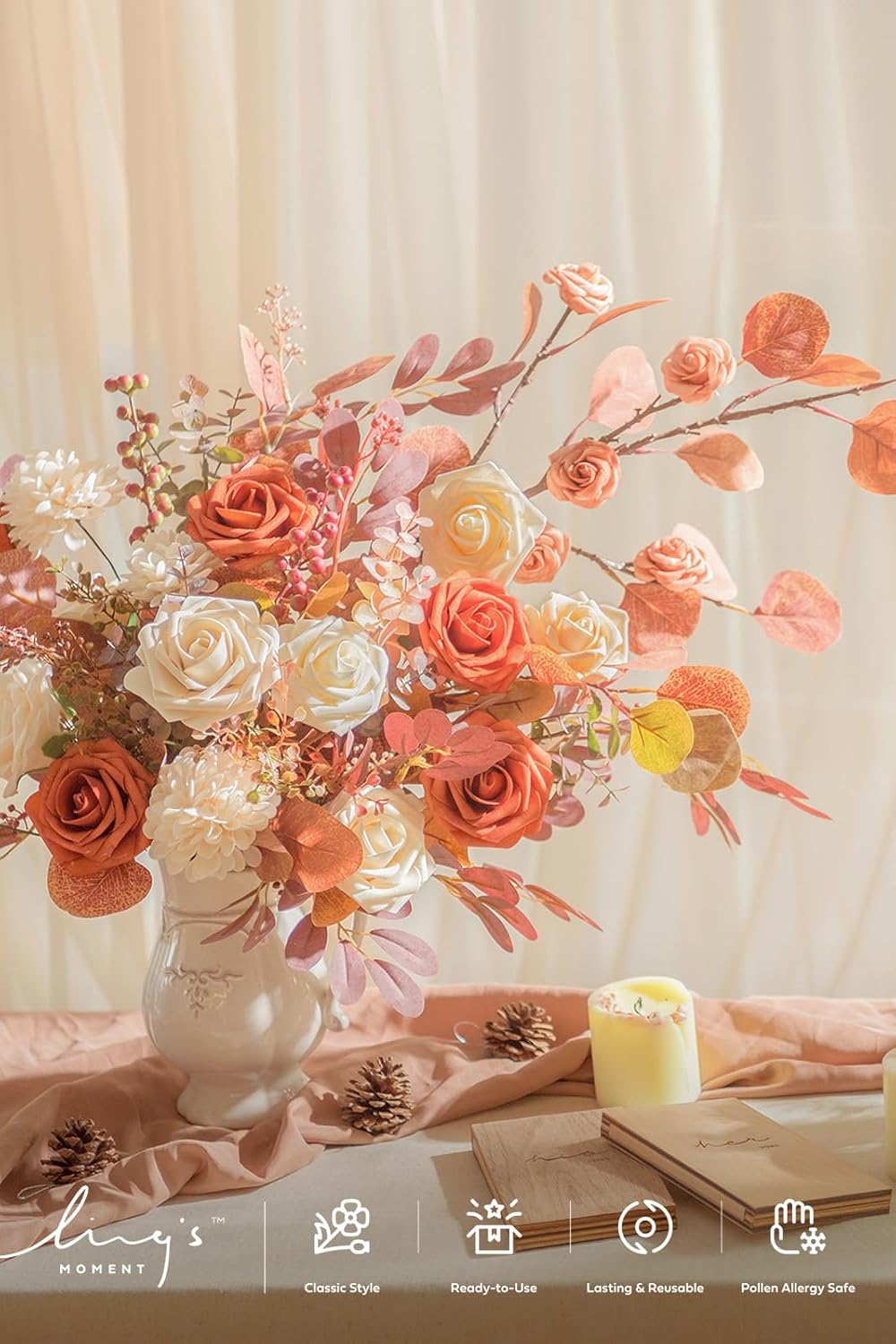 Ling's moment Ling's Moment 25Pcs Burnt Orange Roses Real Touch Foam Flowers for Wedding Bouquets Centerpieces and Home Decor - View 3 of 9