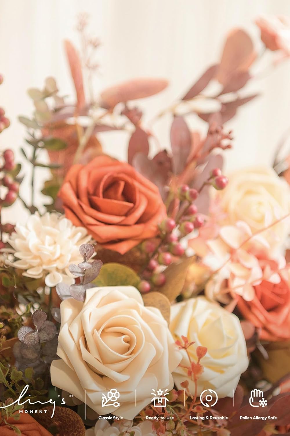 Ling's moment Ling's Moment 25Pcs Burnt Orange Roses Real Touch Foam Flowers for Wedding Bouquets Centerpieces and Home Decor - View 4 of 9