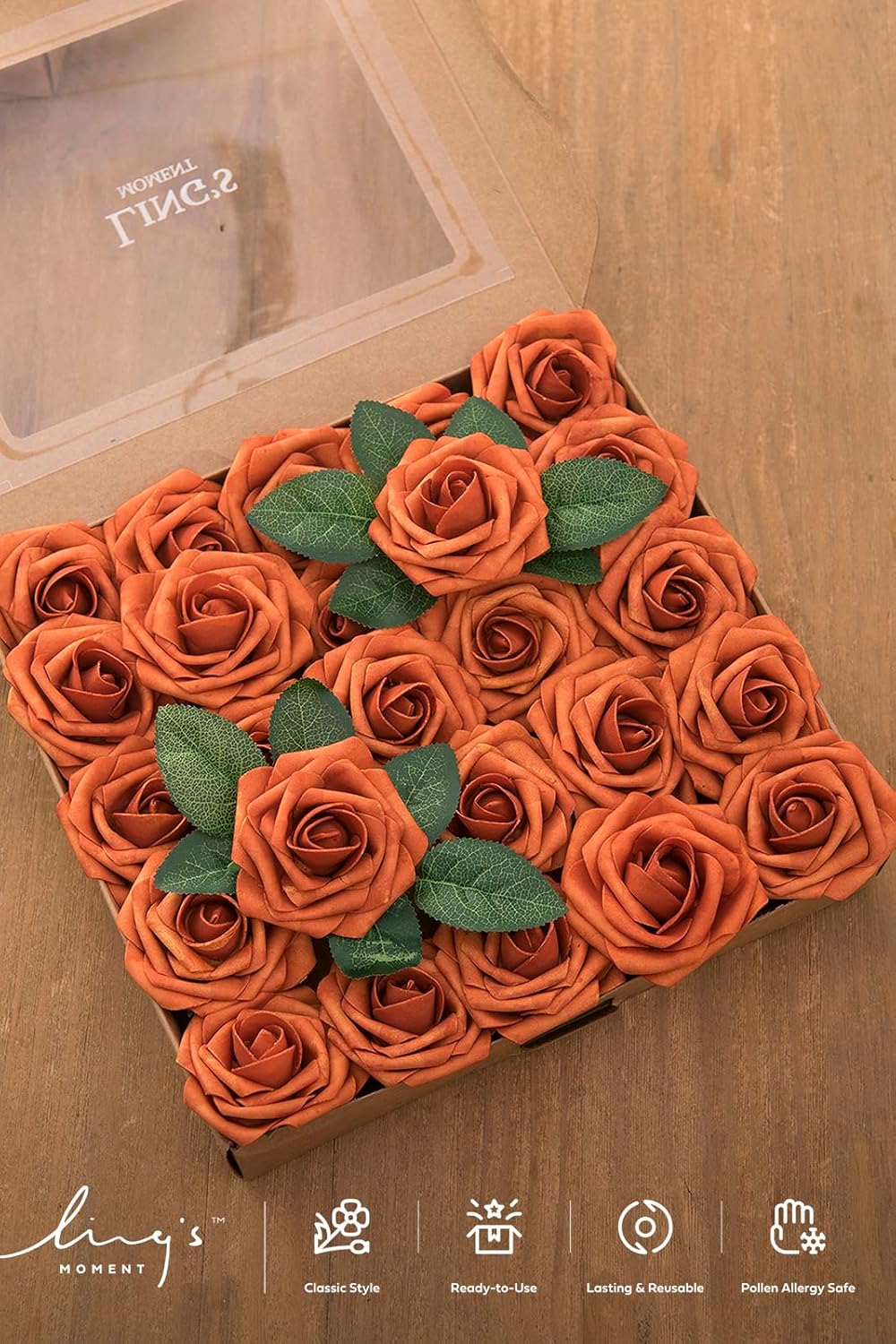 Ling's moment Ling's Moment 25Pcs Burnt Orange Roses Real Touch Foam Flowers for Wedding Bouquets Centerpieces and Home Decor - View 8 of 9