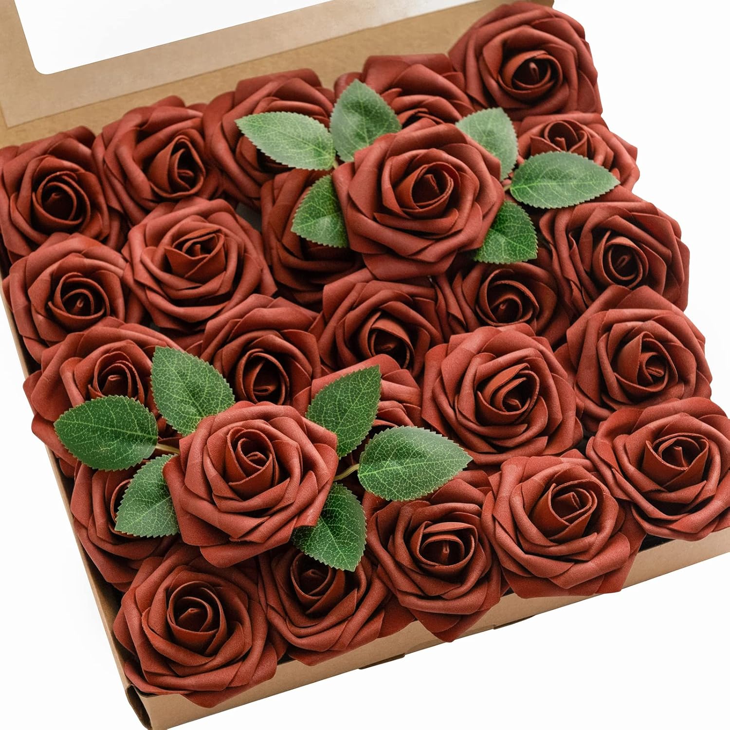 Ling's moment Ling's Moment 25Pcs Burnt Orange Roses Real Touch Foam Flowers for Wedding Bouquets Centerpieces and Home Decor - View 9 of 9