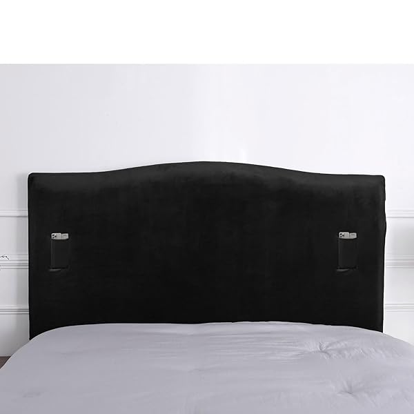 WOMACO "Stretch Bed Headboard Slipcover Protector - Solid Black Dustproof Cover for Bedroom Decor (35"-50")"
