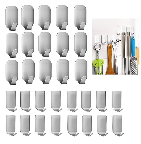 Newraturner Newraturner 32-Pack Heavy Duty Adhesive Hooks - Waterproof Stainless Steel Hangers for Home & Office Use