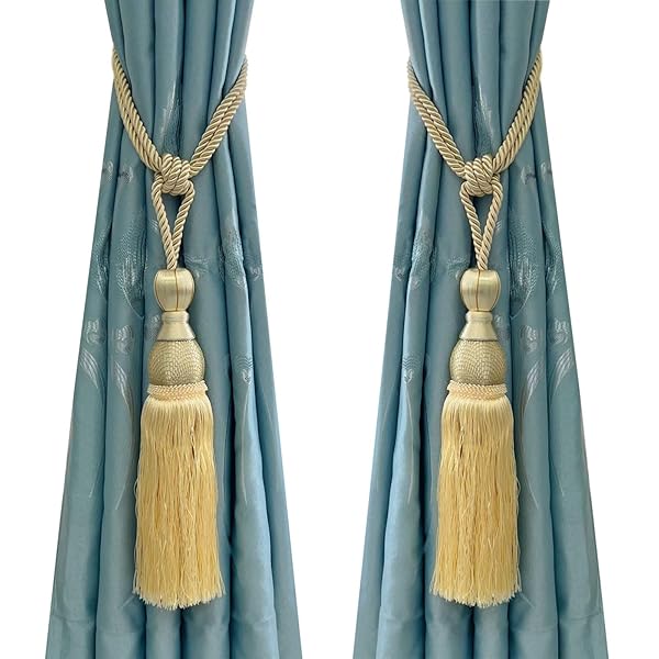 SWTOOL Light Yellow Curtain Holdbacks & Tiebacks - Decorative Braided Buckle Fasteners for Home Drapery (Set of 2)