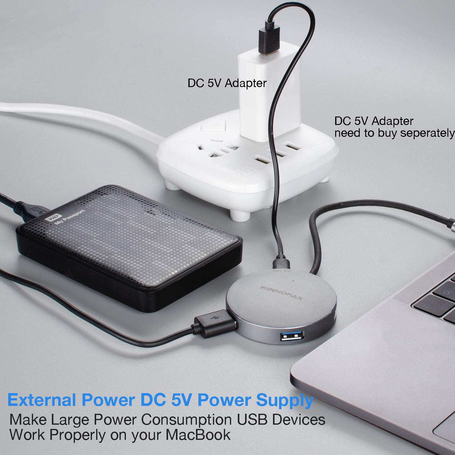 IM INNOMAX USB C Hub 4 Ports Adapter with Charging for MacBook Pro iMac Laptops and PCs Power Up Large USB Devices Gray - View 3 of 6