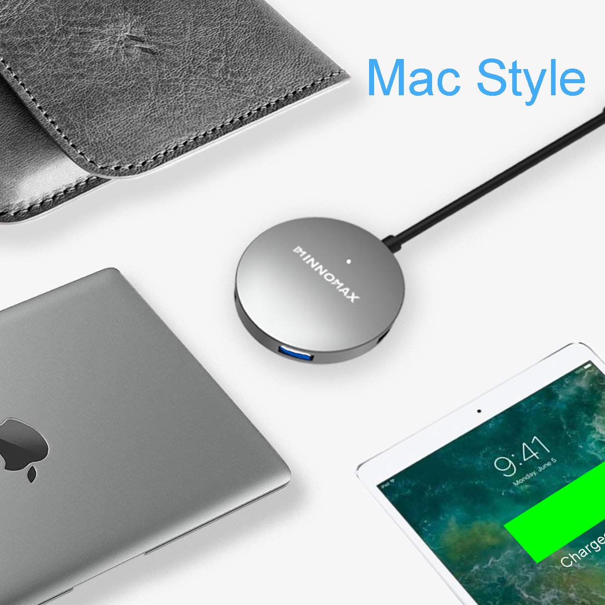 IM INNOMAX USB C Hub 4 Ports Adapter with Charging for MacBook Pro iMac Laptops and PCs Power Up Large USB Devices Gray - View 5 of 6