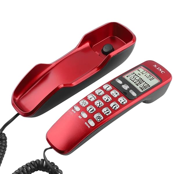 ASHATA Mini Wall Phone: DTMF/FSK Corded Telephone with Caller ID & 38 Memories - Ideal for Home, Office & Hotels (Red)
