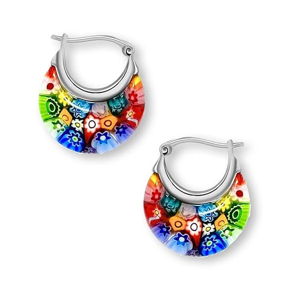 SHOP LC DELIVERING JOY Murano Style Glass Hoop Earrings for Women Trendy Daisy Flower Colorful Dangle Jewelry Unique Birthday Gifts for Women