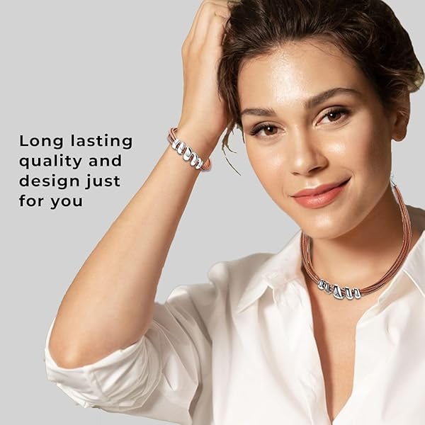 SHOP LC DELIVERING JOY SHOP LC Costume Jewelry for Women Boho Necklaces and Leather Bracelets 16 inch and 7 inch Faux Leather Choker Jewelry Sets Birthday Gifts Brown - View 2 of 9