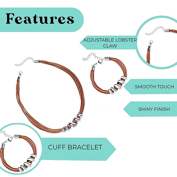 SHOP LC DELIVERING JOY SHOP LC Costume Jewelry for Women Boho Necklaces and Leather Bracelets 16 inch and 7 inch Faux Leather Choker Jewelry Sets Birthday Gifts Brown - View 5 of 9