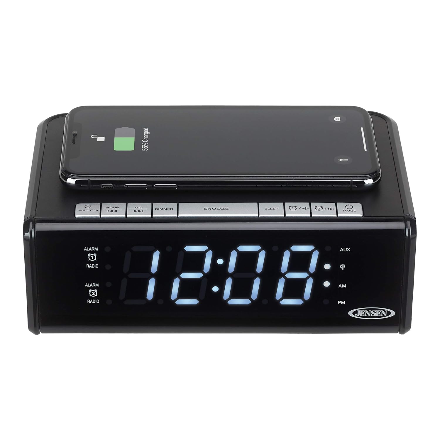 Jensen Jensen QiCR-200 Dual Alarm Clock Radio with Qi Charging White Compact Design for Easy Use - View 2 of 7