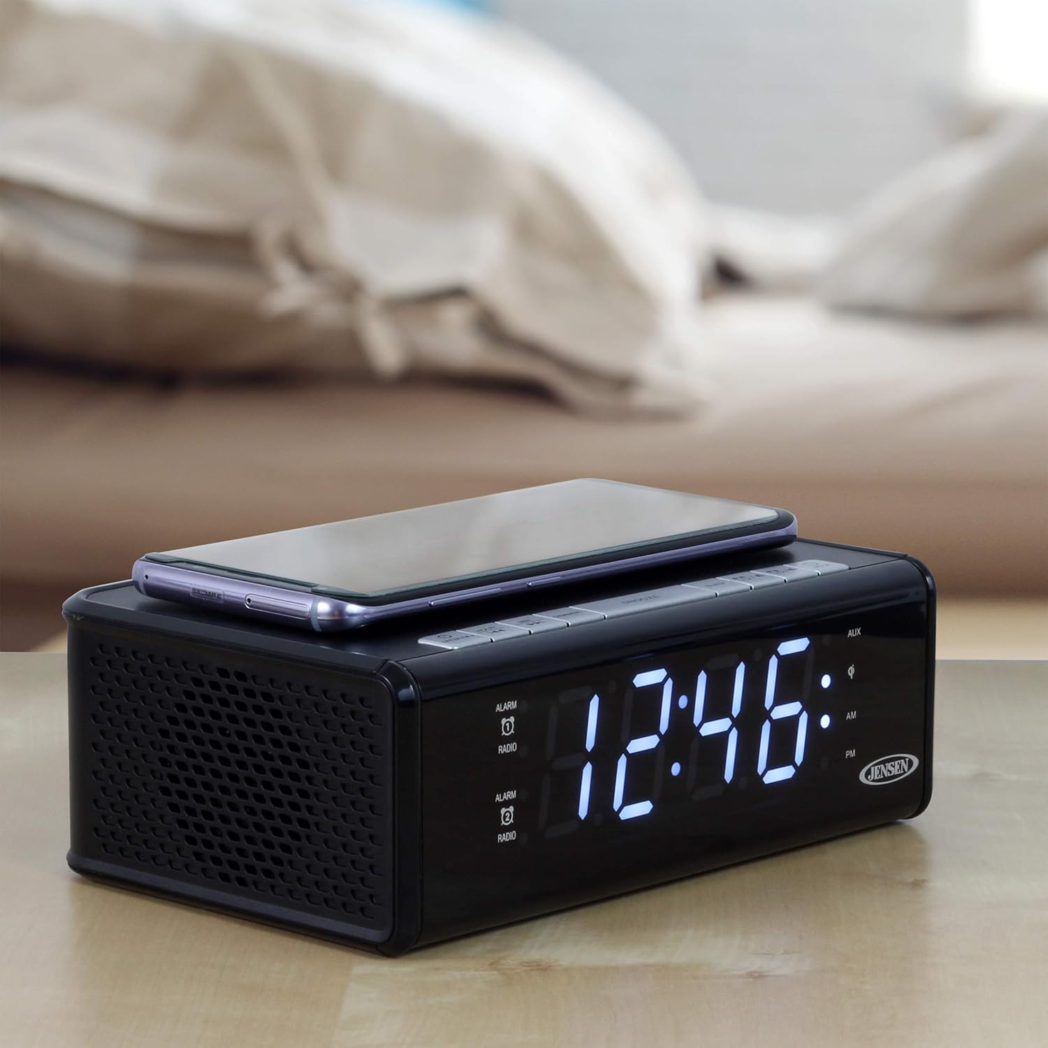 Jensen Jensen QiCR-200 Dual Alarm Clock Radio with Qi Charging White Compact Design for Easy Use - View 5 of 7