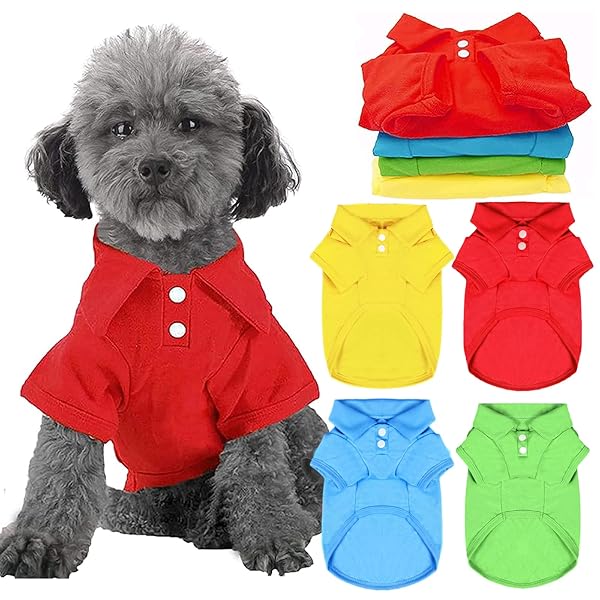DOGGYZSTYLE Doggyzstyle 4 Pack Collared Polo T-Shirts for Small Medium Dogs and Cats Breathable Pet Apparel Tops