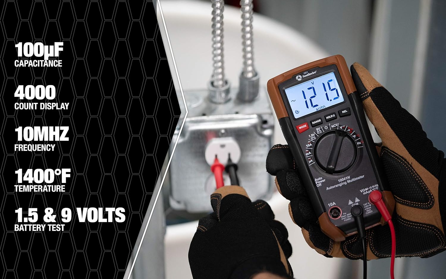 Southwire Southwire 10041N Auto Multimeter Black Brown High Accuracy Digital Tester for Home and Professional Use - View 4 of 8