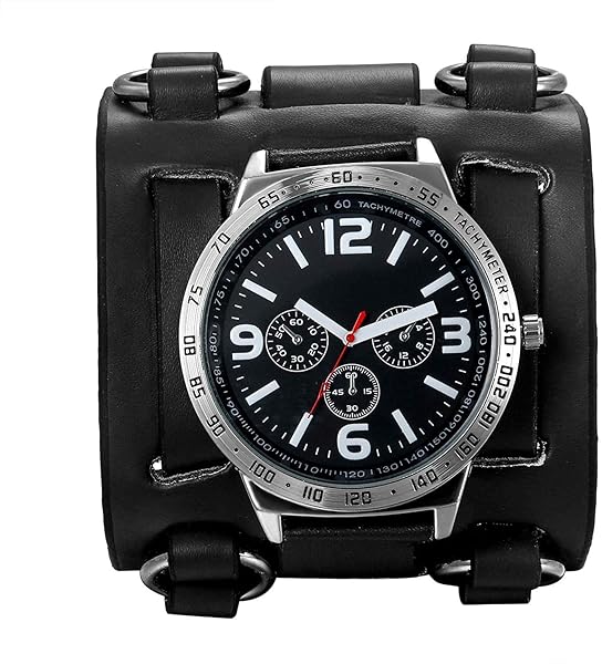 Lancardo Men's Steampunk Leather Watch: Retro Military Style with Replaceable Japan Quartz & Gothic Cuff Design