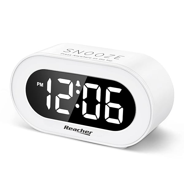 REACHER REACHER Small LED Digital Alarm Clock: Snooze, Brightness Dimmer & Adjustable Volume for Bedrooms & Desks
