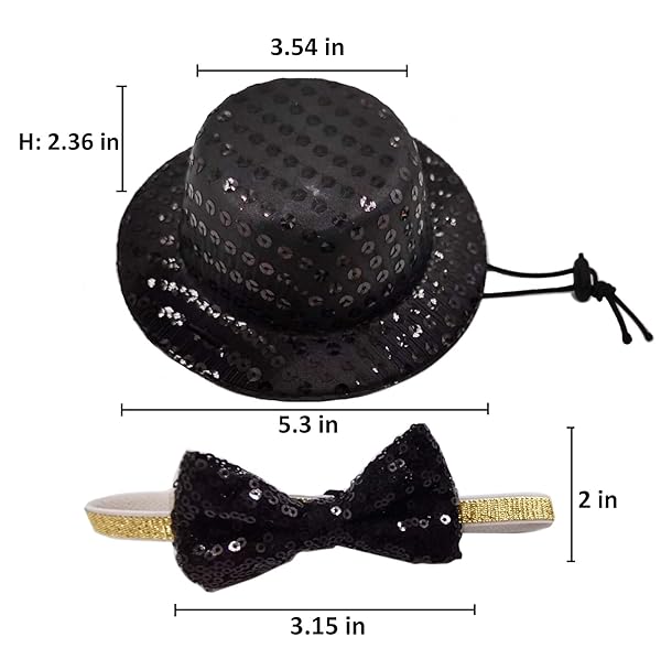 Arogheiz Christmas Pet Party Jazz Hat and Bling Bow Tie Breakaway Collar Set for Small Dogs and Cats Adjustable Headband Black - View 2 of 6