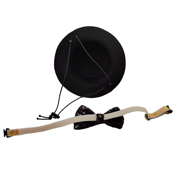 Arogheiz Christmas Pet Party Jazz Hat and Bling Bow Tie Breakaway Collar Set for Small Dogs and Cats Adjustable Headband Black - View 3 of 6