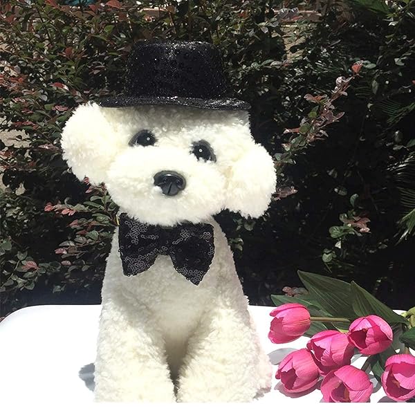 Arogheiz Christmas Pet Party Jazz Hat and Bling Bow Tie Breakaway Collar Set for Small Dogs and Cats Adjustable Headband Black - View 6 of 6