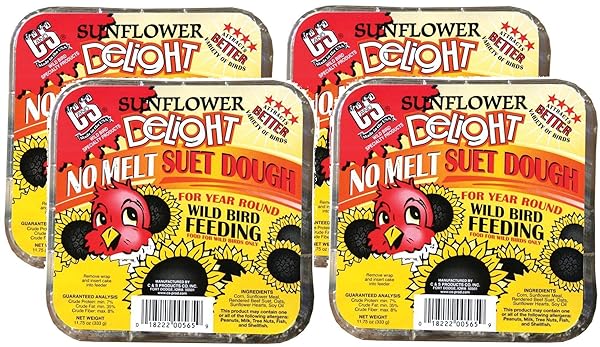 C and S FOXCUP 4 Pack Sunflower Delight No Melt Suet Dough for Wild Birds - 11.75 oz Each