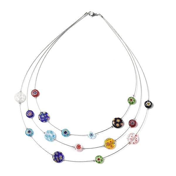 SHOP LC DELIVERING JOY "Shop LC Colorful Murano Millefiori Glass Bead Necklaces - Trendy 18" Flower Jewelry for Women"