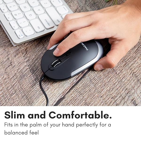 Macally Macally Silent Wired Mouse Slim Compact USB Mouse for Mac Windows PC Laptop Desktop Optical Sensor DPI Switch Comfortable Design Space Gray - View 7 of 9