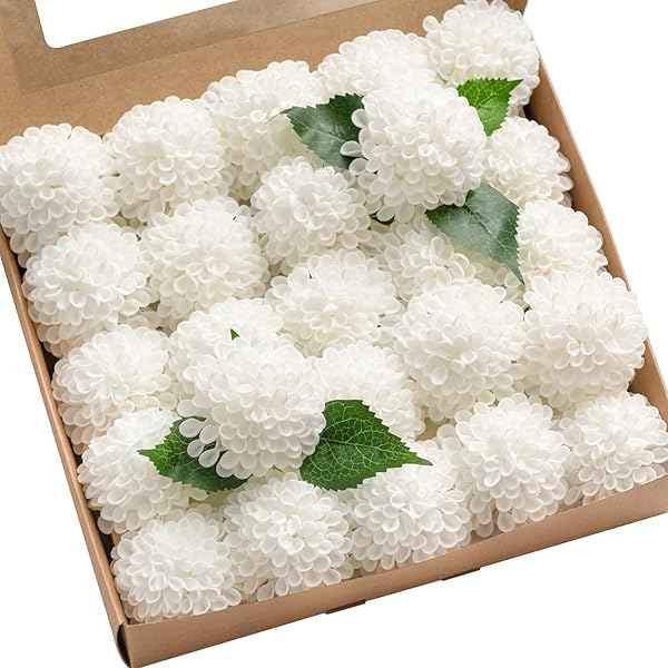 Ling's Moment White Dahlia Foam Artificial Flowers Real Touch 25pcs for Home Decor Weddings Baby Showers Party Favors Centerpieces