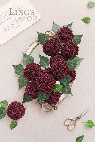 Ling's moment Ling's Moment Burgundy Dahlia Foam Artificial Flowers Real Touch for Home Decor Wedding Gifts Centerpieces 25pcs - View 3 of 6