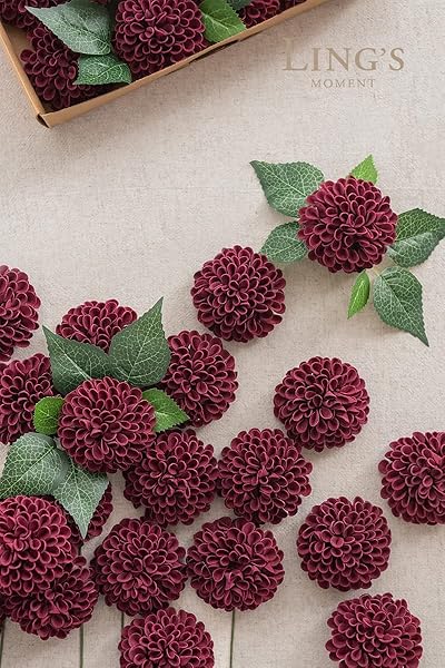 Ling's moment Ling's Moment Burgundy Dahlia Foam Artificial Flowers Real Touch for Home Decor Wedding Gifts Centerpieces 25pcs - View 5 of 6