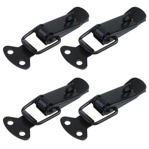 Antrader Antrader 4 Set Black Stainless Steel Cabinet Hardware Spring Loaded Latch Catch Toggle Hasp with Screws 2 1/4 Inch Length Lock Hole