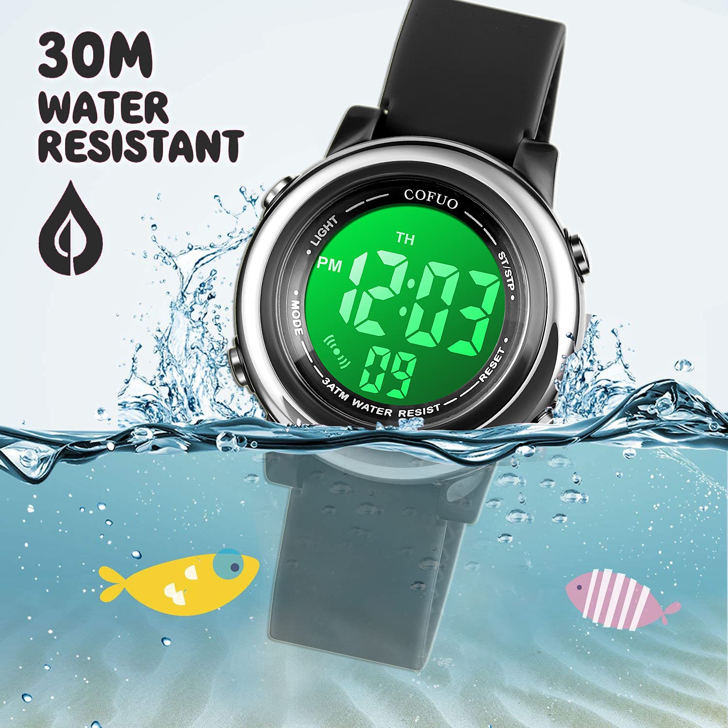 cofuo Cofuo Kids Digital Sport Waterproof Watch for Girls and Boys with LED Alarm Stopwatch and Luminous Features for Outdoor Activities - View 4 of 9