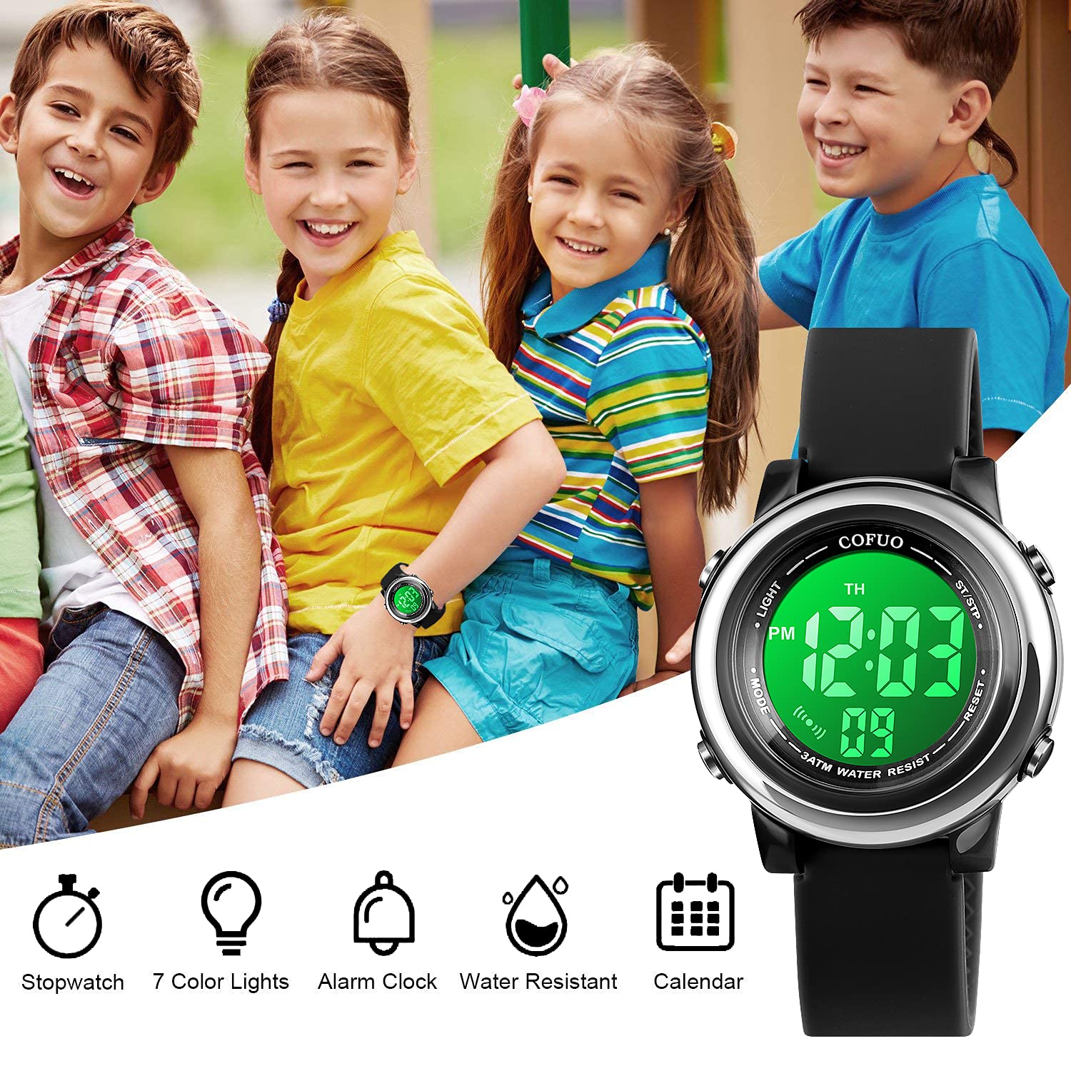 cofuo Cofuo Kids Digital Sport Waterproof Watch for Girls and Boys with LED Alarm Stopwatch and Luminous Features for Outdoor Activities - View 5 of 9