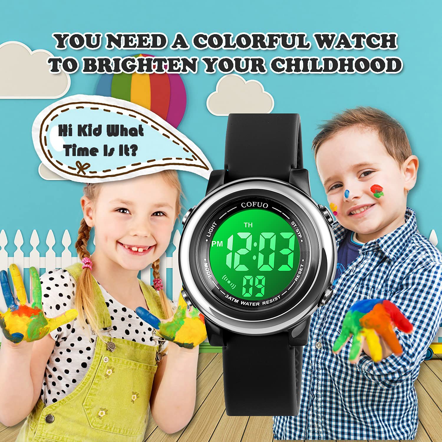 cofuo Cofuo Kids Digital Sport Waterproof Watch for Girls and Boys with LED Alarm Stopwatch and Luminous Features for Outdoor Activities - View 6 of 9