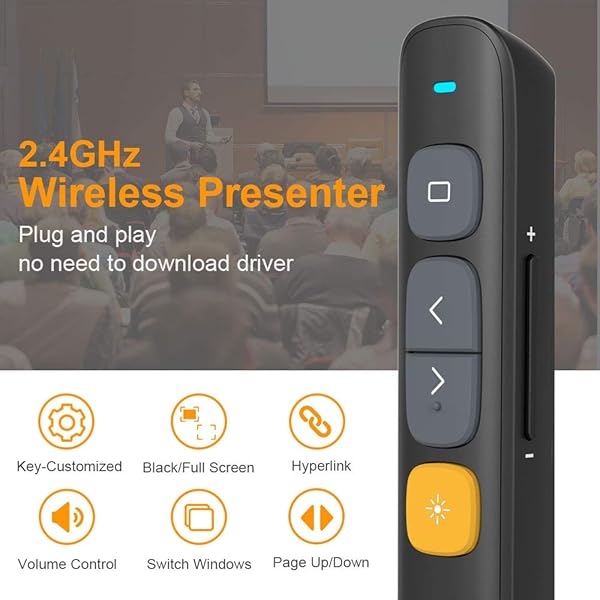 KNORVAY KNORVAY N29 Wireless Presenter with Laser Pointer and Volume Control for PowerPoint Presentations Black - View 3 of 9