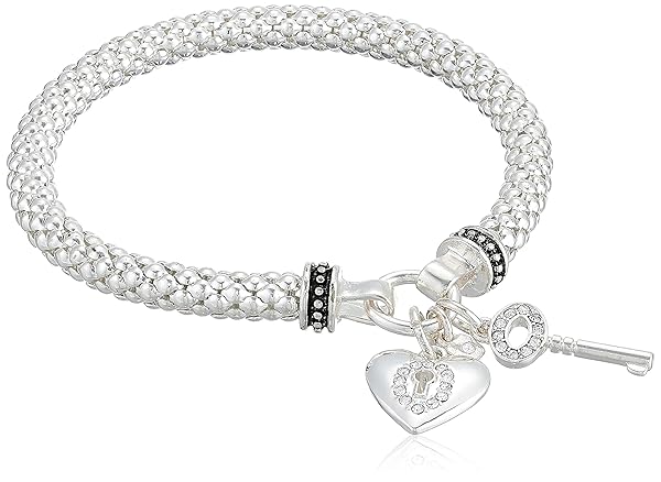 Nine West Shop Nine West Women's Silver Heart Key Stretch Bracelet - Size 0 | Stylish & Affordable Jewelry
